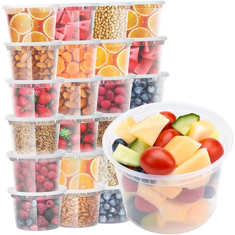 

24 Pack 16 oz. (2 Cups) Plastic Food and Drink Storage Containers Set with Lids - Microwave, Freezer & Dishwasher Safe