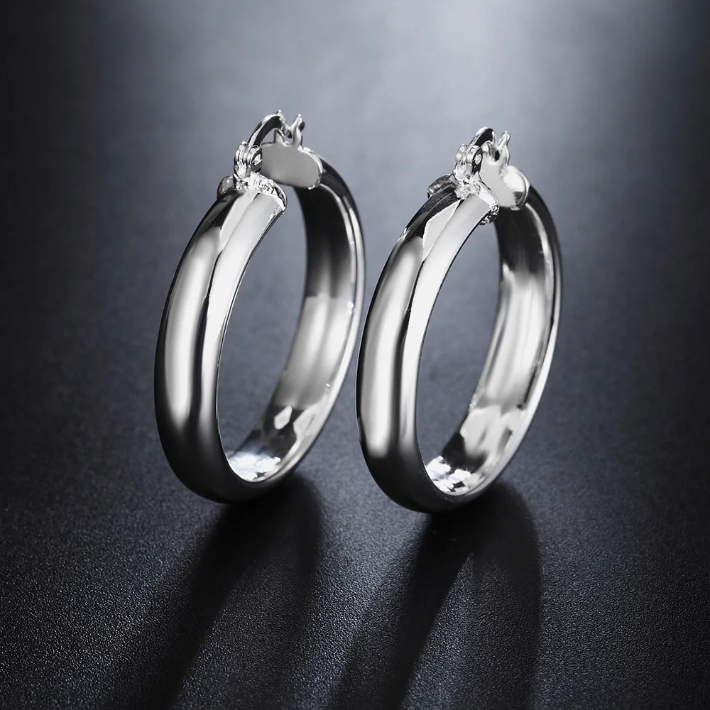 925 Sterling Silver 35mm smooth Big circle hoop Earrings for Women Luxury Fashion Party Wedding Accessories Jewelry Gifts