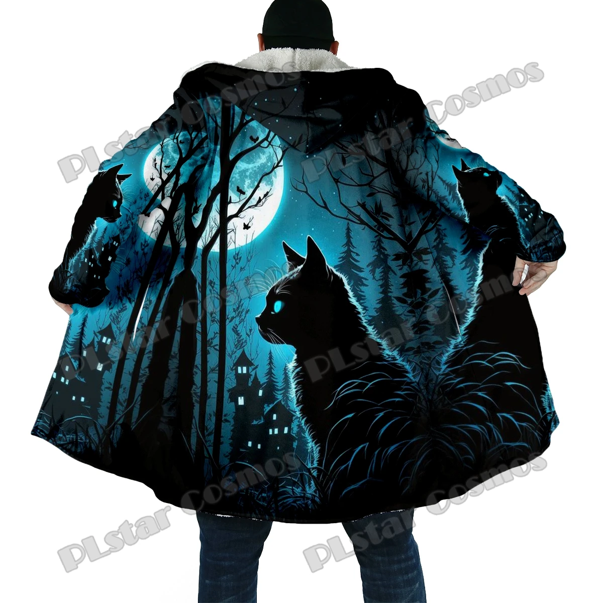 Capa con capucha de vellón grueso Unisex estampado 3D gato invierno - imagen 4