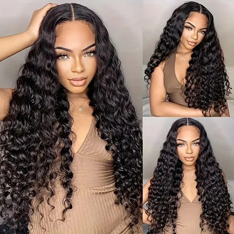 13x4 Lace Front Natural Black 22 Inch 5x5 Glueless Deep Wave Curly Frontal Wig   Human Hair Wigs For Women Full 150% Brazilian