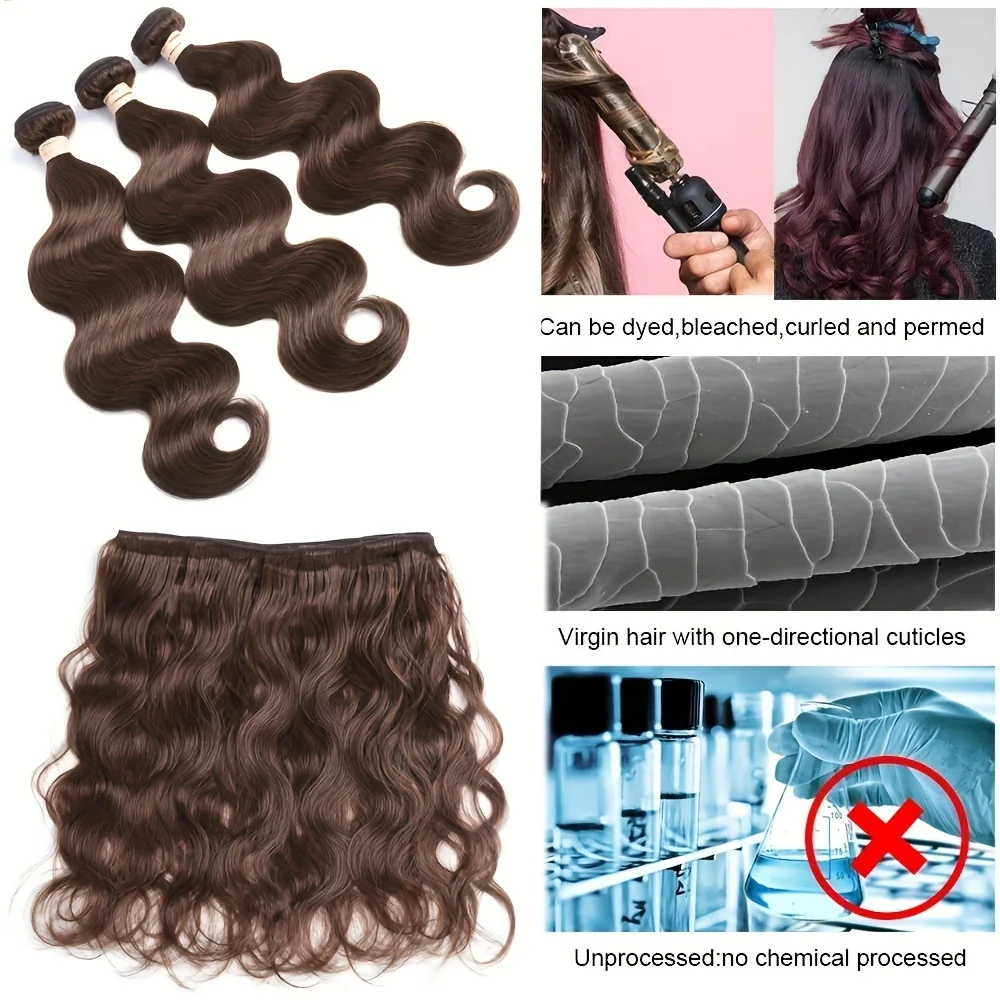 Bundel rambut manusia warna coklat kastanye bundel rambut coklat gelombang tubuh Brasil #4 bundel gelombang tubuh 8-34 inci bundel panjang lebih panjang