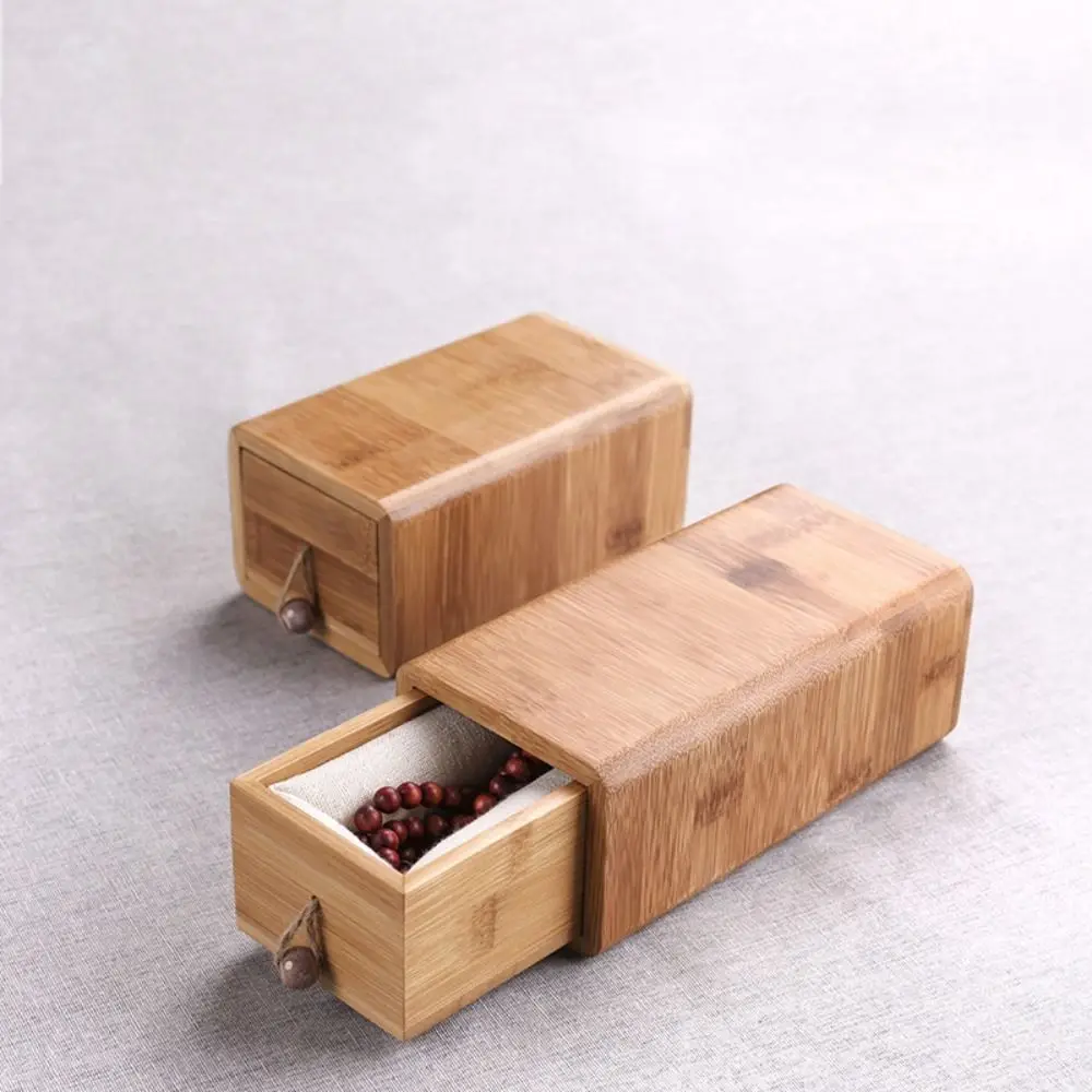 Creativity Vintage Jewelry Storage Box Bamboo Wooden Drawer Cosmetic Cabinet Simple Style Retro Tea Case Collection