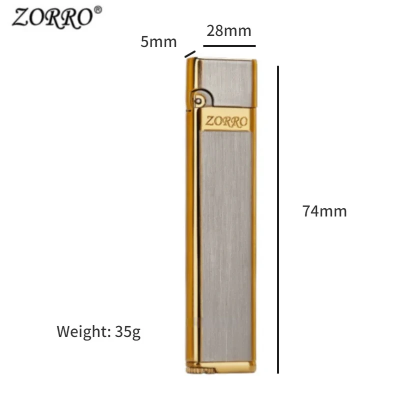 ZORRO Ultra-thin Metal Kerosene Lighter Creative Grinding Wheel Type Lightweight Portable Smoking Accessories Gadgets for Men