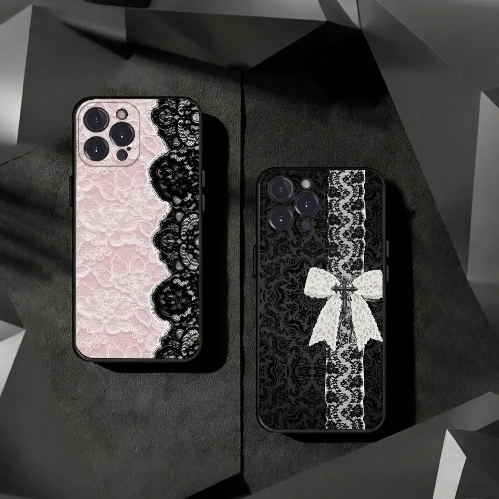 

Black lace print New Hot Phone Case For iPhone 17 16 15 14 13 12 11 Pro Xs Max Mini Plus Antislip Shockproof Hard