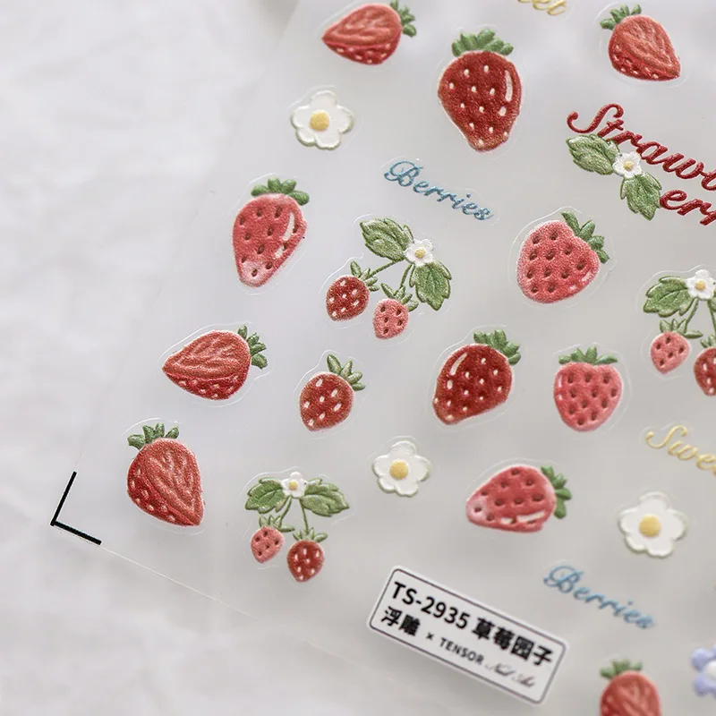 5D Strawberry Nail Art Stickers Little Wild Flower Nail Stickers Summer Fruit Slider for Nails Cute High Quality Flower Nail Art