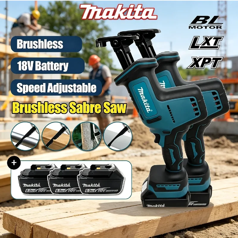 

Makita 18V Battery Cordless Reciprocating Saw Brushless Speed Adjustable Electric Saw for Metal Wood Cutting Power Tool
