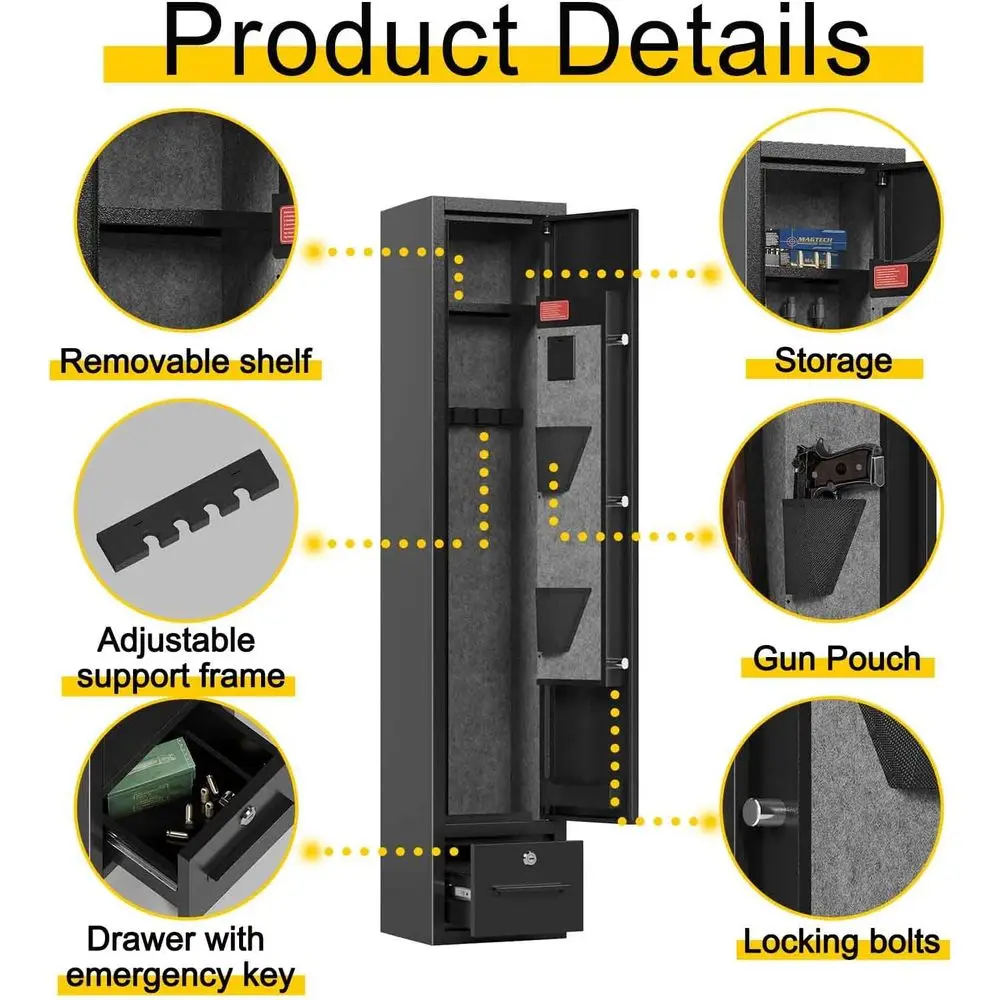 Fireproof Home Gun Safes for Rifles and Pistols with Removable Racks and Pockets, Secure Storage Cabinet with Password Lock for