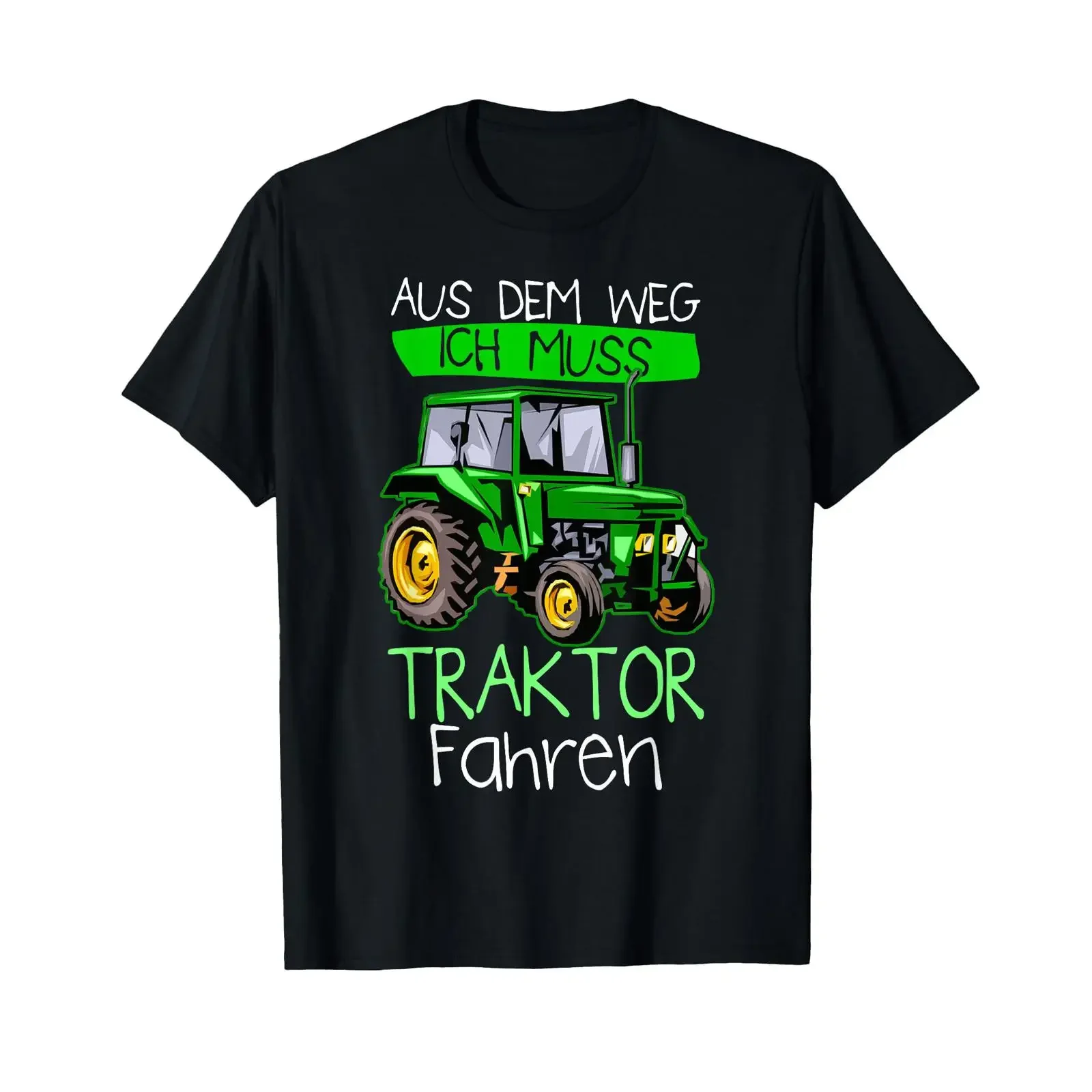 Camiseta infantil com texto em alemão 'Aus dem Weg ich muss Traktor fahren' vintage lavada, estilo masculino, para uso diário, ligeiramente desgastada.