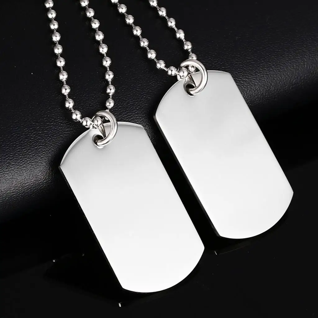 Silver Stainless Steel Tag Necklace Pendant Chain Vintage Cosplay