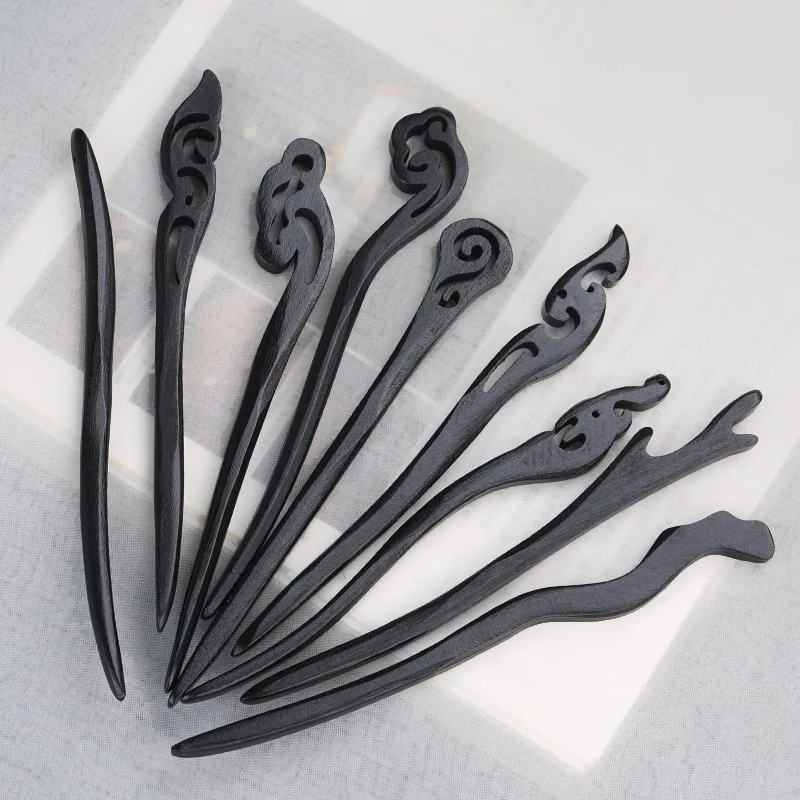 

Vintage Chinese Black Wooden Flower Hairpin Jewelry Hair Wand Ladies Autumn Temperament Hair Ornament Wedding Gifts