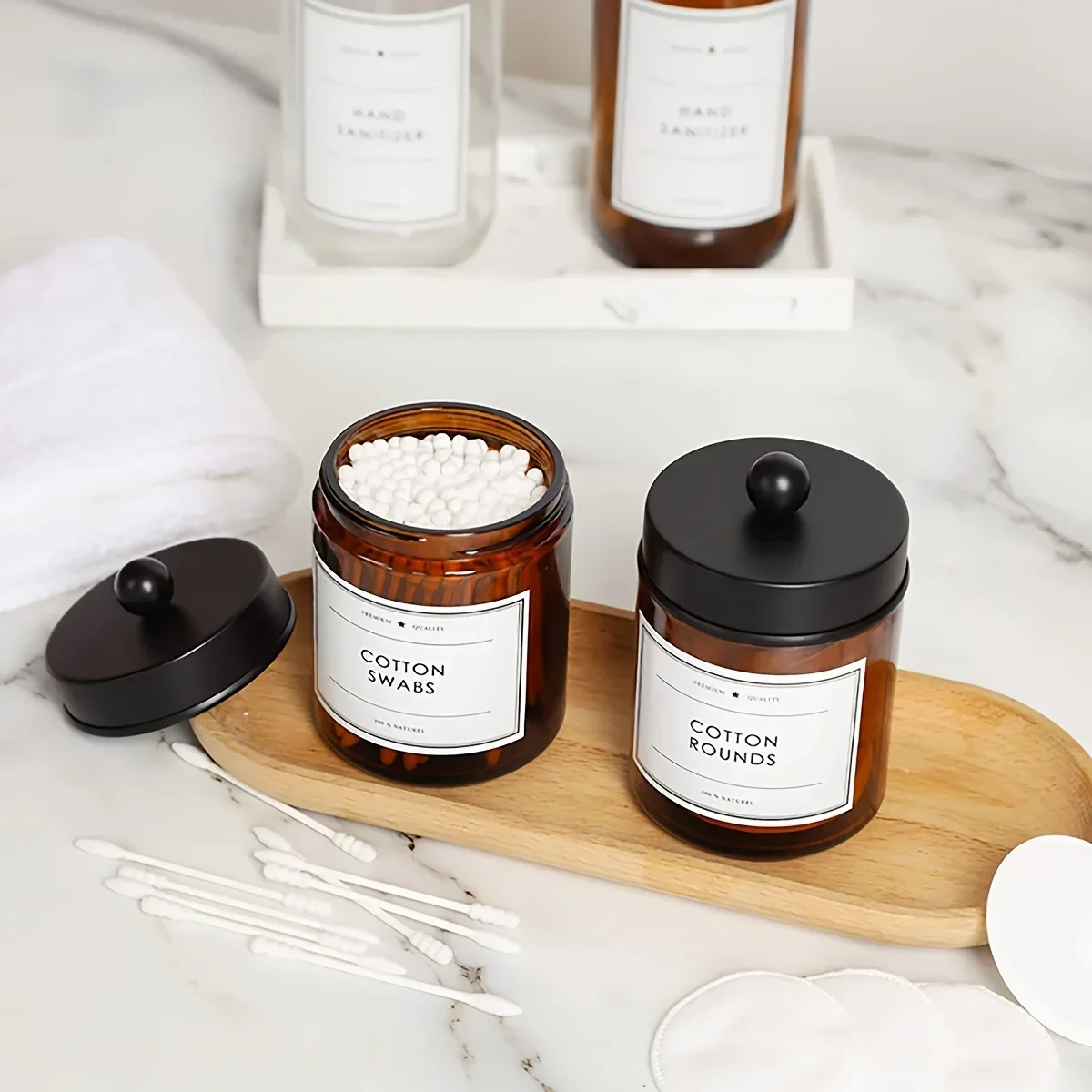 1pc-Dispenser Apothecary Jars Bathroom Jar - Black Holder glass Storage Box for Cotton Ball, Swab Cotton Box