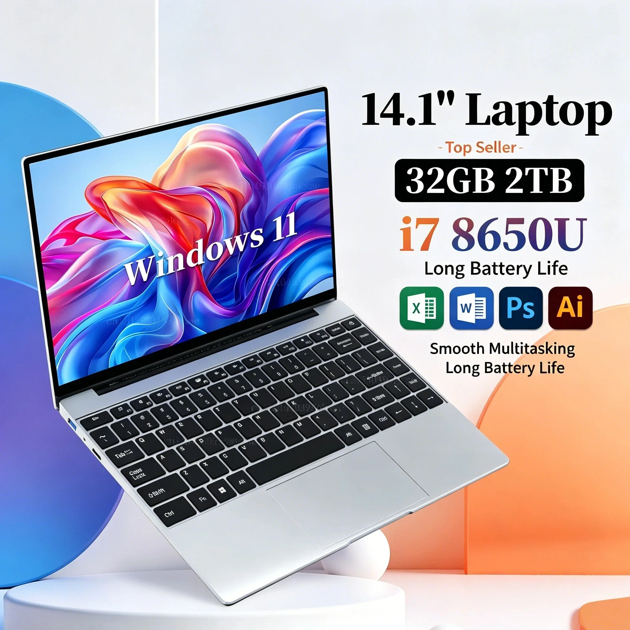 

HOT Ultra Slim Notebook 14.1 Inch 32GB RAM 2TB SSD Windows 11 Intel Core i7 8650U Gaming Laptop PC Gamer Office HD