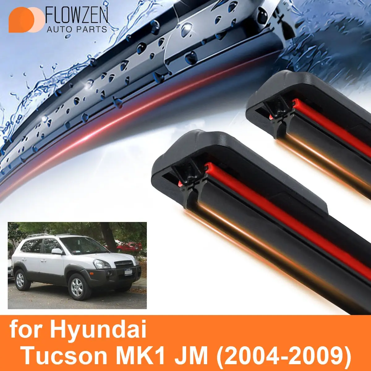 

Car Windshield Wiper Blades for Hyundai Tucson MK1 JM Double Rubber Frameless Bracketless WipersSoft Accessories