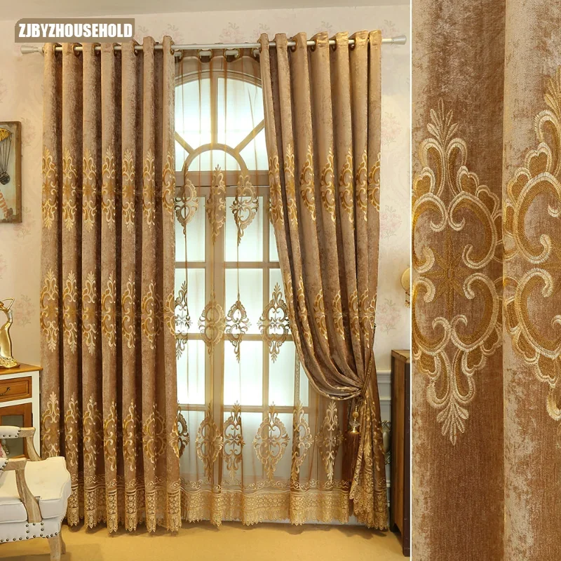 

Curtain Fabric European-style Curtains for Living Dining Room Bedroom Chenille Embroidered Curtains Finished