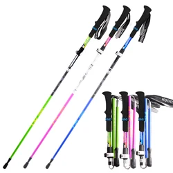 2pcs Walking Stick Folding 5 sections Trekking Poles Carbon fiber+aluminum alloy alpenstock Outdoor Hiking pole