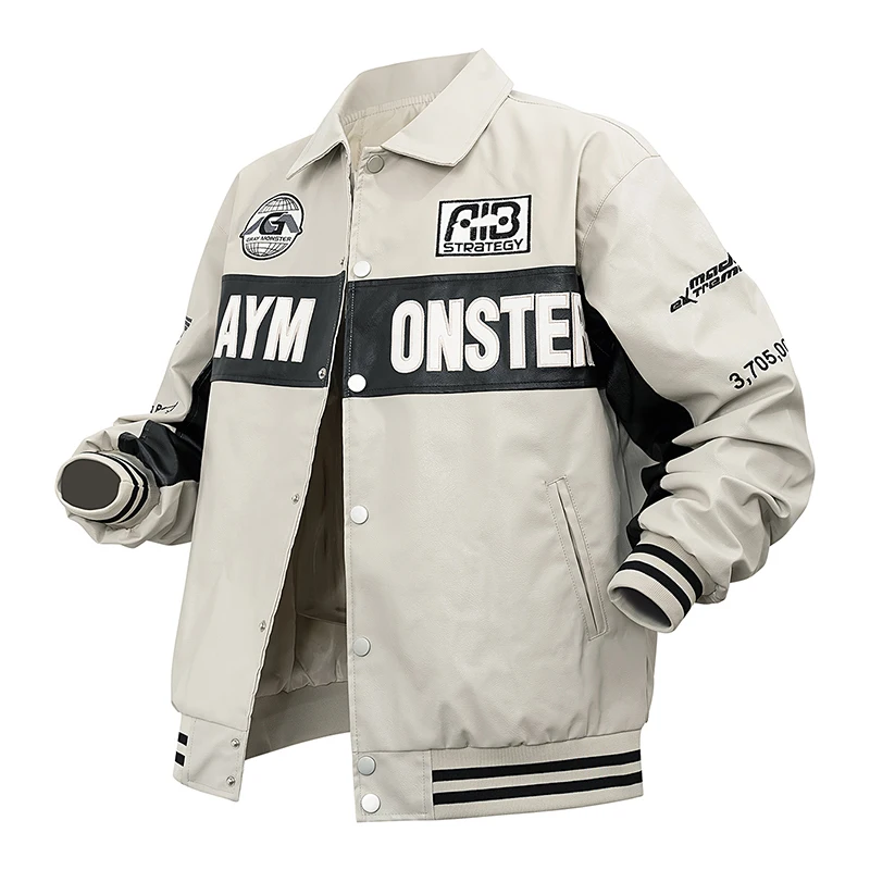 

Мужские кожаные джемперы, повседневная ветровка, уличная одежда, мотоциклетный бомбер, винтажное пальто с воротником с лацканами, неэластичная байкерская верхняя одежда