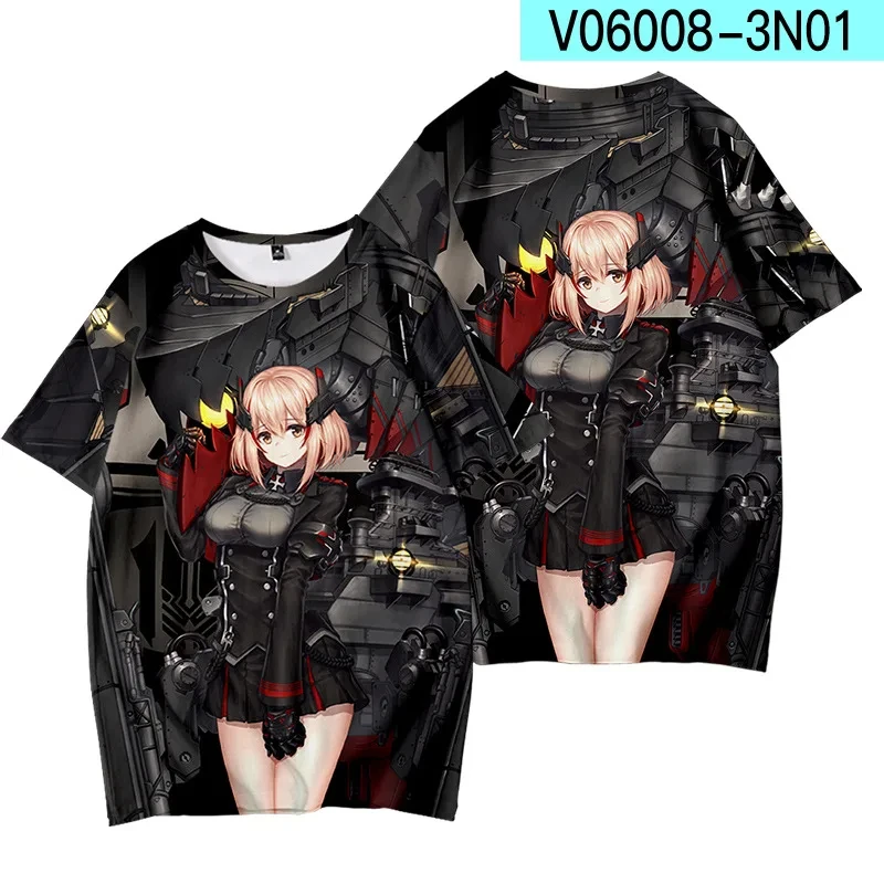 2024 Anime Azur Lane Prinz Eugen Cosplay O-neck T-shirt Summer Men Women Short Sleeve Casual Boy girls kids Tops