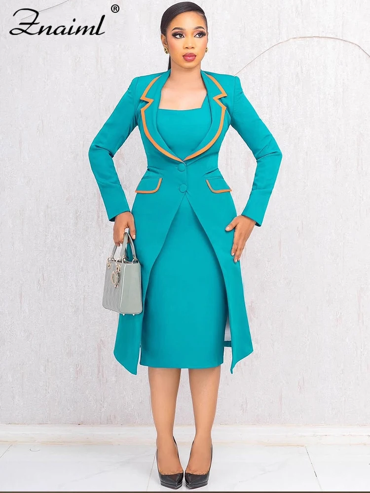 

Znaiml Women's Elegant African 2 Piece Set Sleeveless Midi Dress with Blazer Coat Birthday Autumn Casual Office Lady Work Outfit