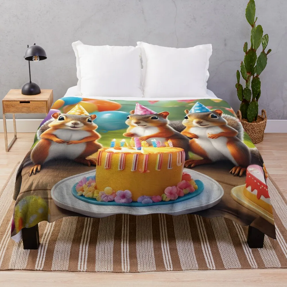 funny squirrels, party, happy birthday Throw Blanket Blankets Sofas Of Decoration blankets and throws Blankets