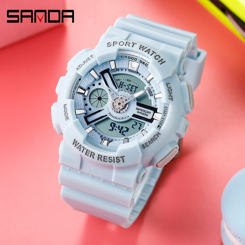 SANDA Women Sports Watches Multifunction Fashion Quartz Clock Luxury Analog Digital Waterproof Ladies Watches Relogio Feminino