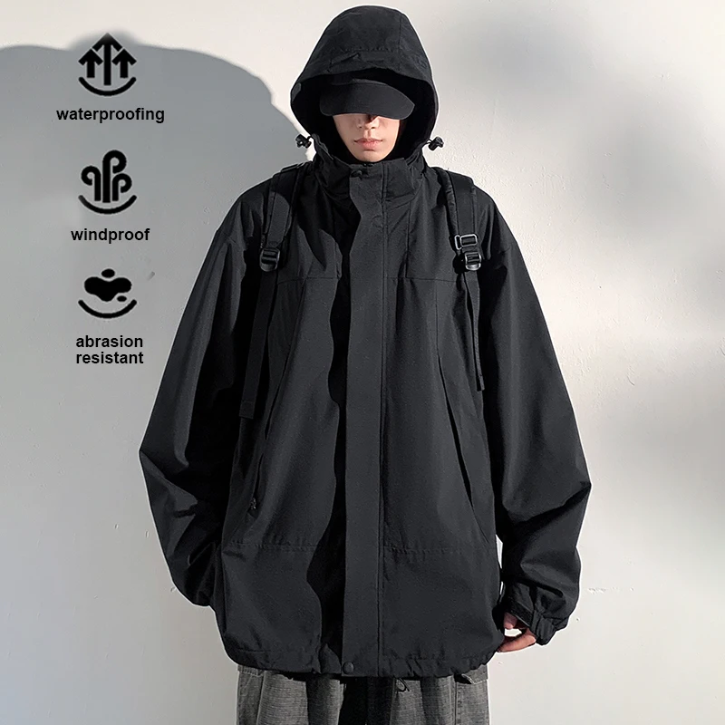 

New Hiking Jackets Men Women Fashion Trend Rider's Clothing Windproof and Waterproof Outdoor Travel Couple Jacket Removable Hood