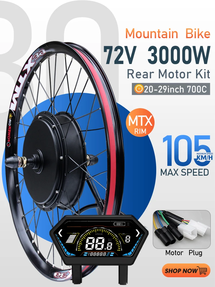 AliExpress KUNTENG E-BIKE MTX Electric Bike Conversion Kit 72V 3000W E-Bike Rear Hub Motor Bike Wheel kit Dropout 135mm For Ebike Conversion Kit 20-29inch