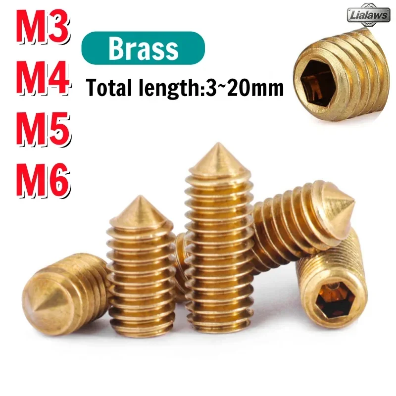 10~30pcs Brass Taper Point Setting Screw M3 M4 M5 M6 Headless Hexagon Socket Cone Point Grub Set Screw