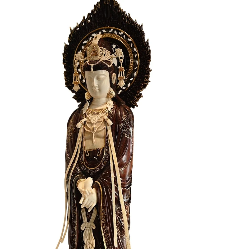Clean bottle Guanyin Buddha statue ornament handicrafts wood carving collection Wenwan