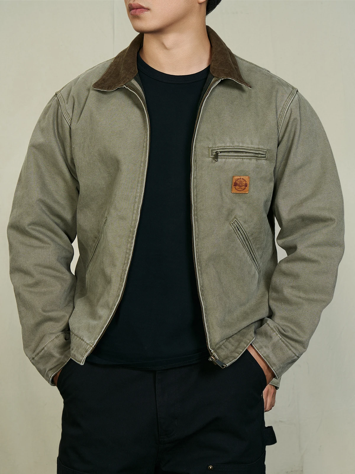 

Vintameri Detroit Sle ort Wide Fit Workwear Jaet Turn-down Collar American Barn Sle Cotton Long Sve Warm Outerwear