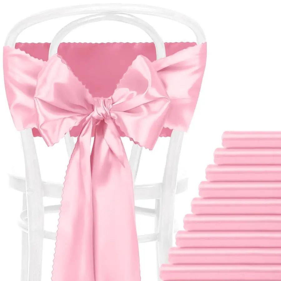 

Pcs Pink Satin Chair Sashes Bows, 7x108 inch Chair Bow Ties Back Silky Dining Chair Sashes Satin Chair Ribbon for Wedding, Party