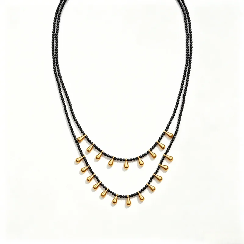 Collar de Cuentas Negras de Doble Capa de Latón Chapado en Oro de 24K Litheline, Joyería Moderna y Atrevida para Uso Diario, Antideslustre