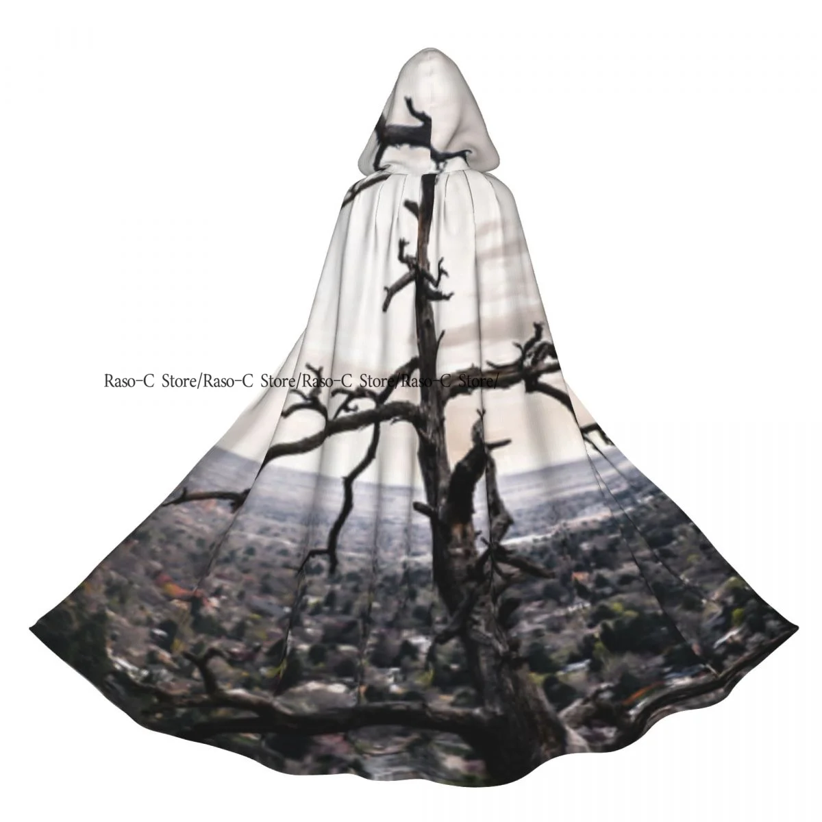 

Adult Cloak Cape Hooded Twisted Bare Dead Tree On Mountain Medieval Costume Witch Wicca Vampire Elf Purim Carnival Party