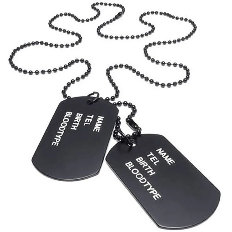 

ABIY-Men Chain 68cm Platelets Army Dog Tag Style Army League Black Jewelry Pendant Necklace (with Gift Bag)