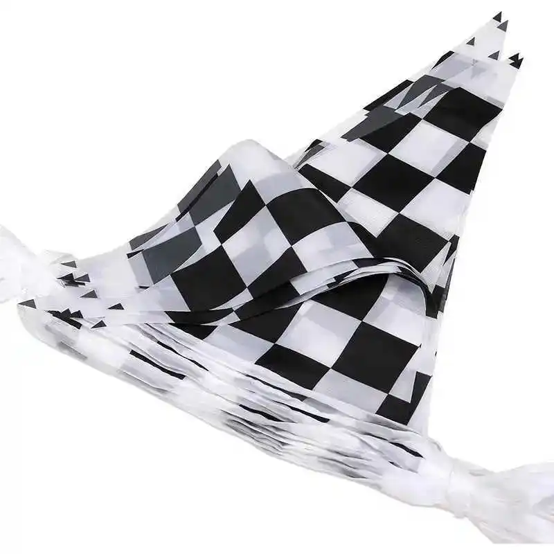 

38PCS Auto Race Pennant Banners 14x21cm Triangle Black White Chequered Flags with Hang String for Car Sport Decoration