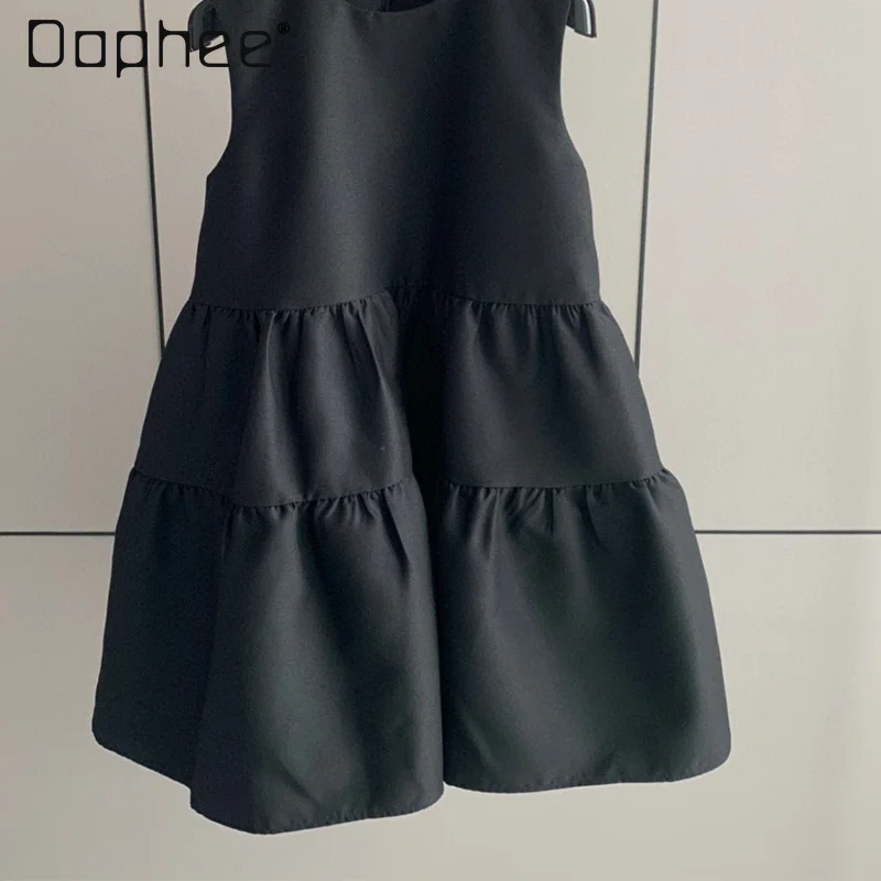 2025 Summer New Celebrity Temperament Retro A-line Sleeveless Dress High-end Classic Style Black Puff Dresses Sweet Mini Dress