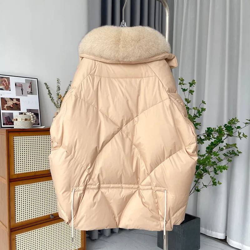 Winter Large Fox Fur Collar White Duck Down Down Coat Women 2023 Loose Oversized Jacket Thick Warm Luxury Snow Windproof Parkas