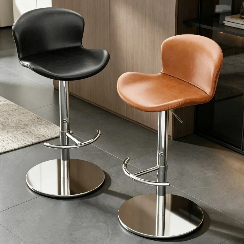 Height Adjustable Swivel Bar Stool Ergonomic Curved Backrest Upholstered Counter Chair With Metal Footrest For Kitchen