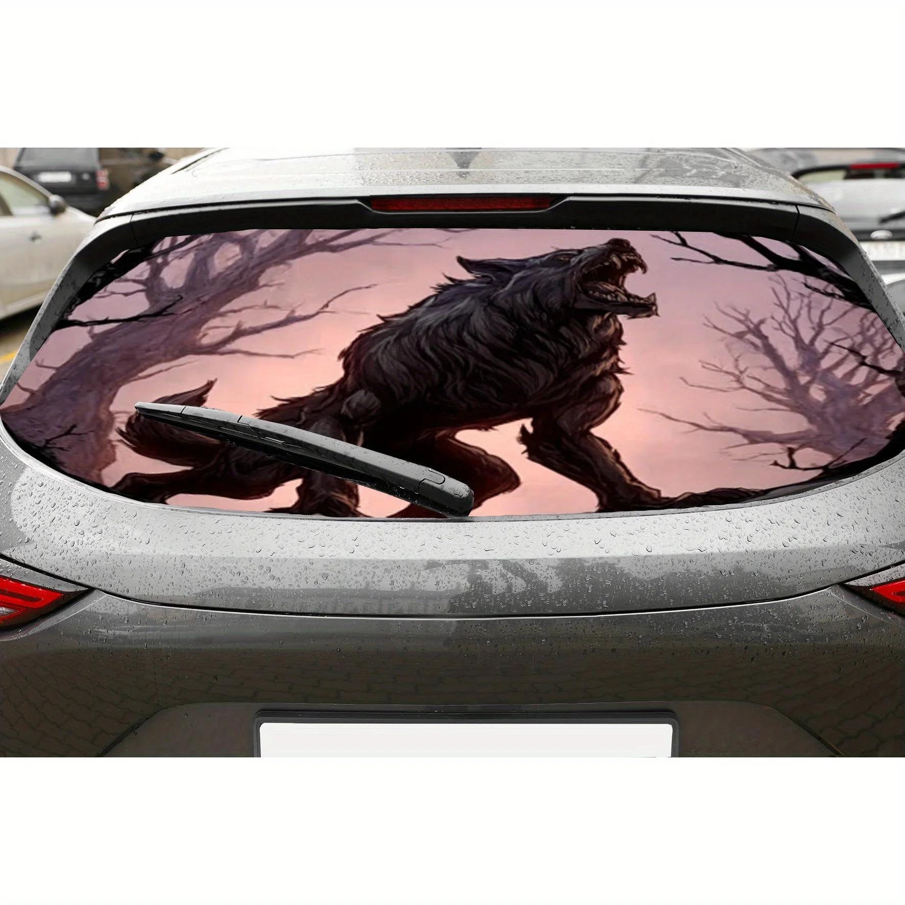 

Roaring wolf PVC material self-adhesive waterproof car rear window sticker, easy to paste without falling off, waterproof and li