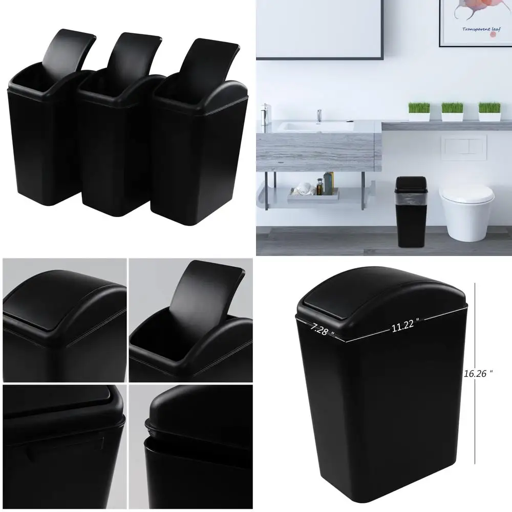 

stylish 4.5 gallon black swing lid trash bin