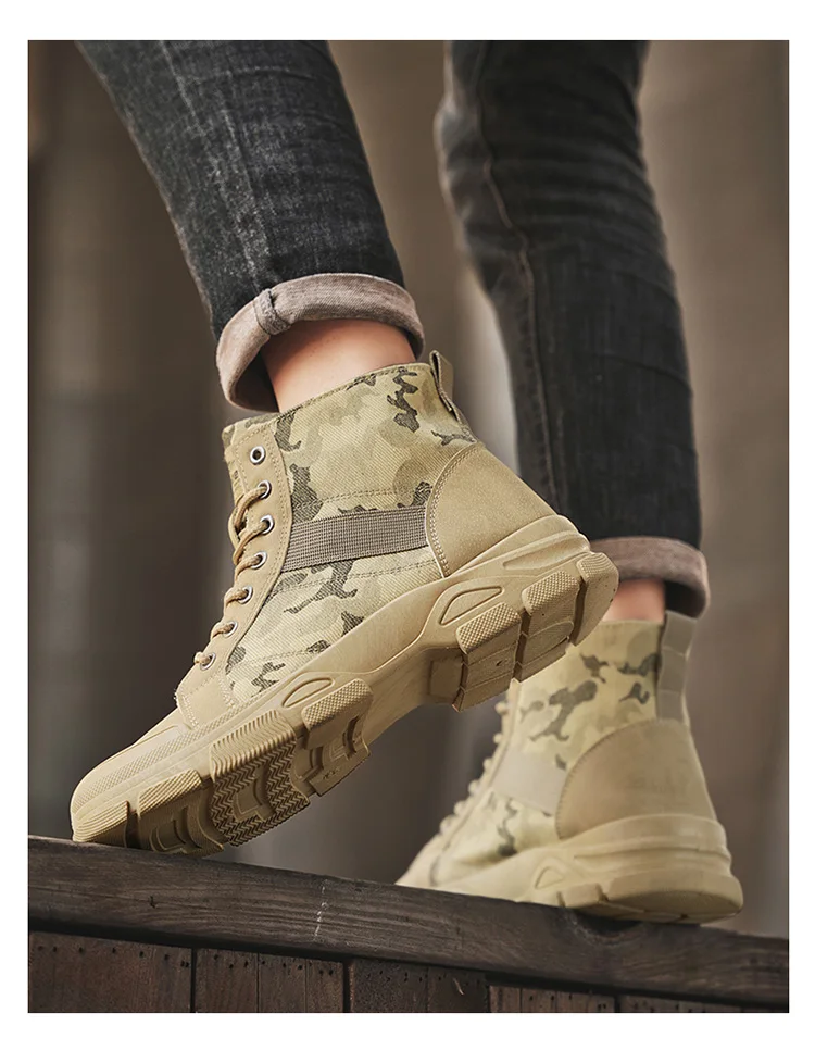 Herren Camouflage High-Top Kampfstiefel 3 Farben Atmungsaktive Outdoor-Wanderschuhe – Detail 5