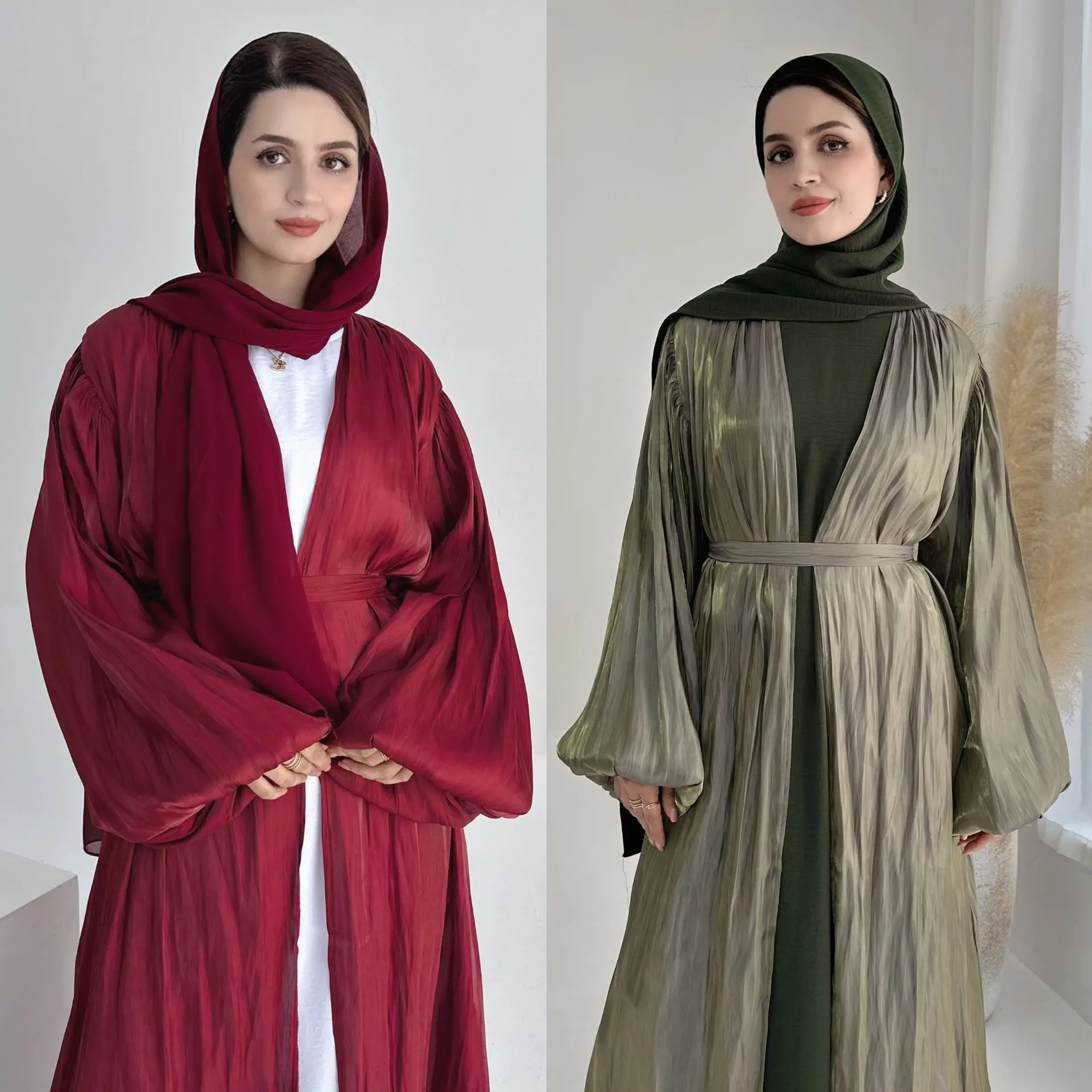 Eid Ramadan Djellaba Silk Satin Muslim Abaya Open Cardigan Kimono Long Maxi Dress Turkey Ramadan Dubai Kaftan Islamic Arab Robe