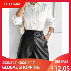 Fashion Style Grace Autumn Winter New Leather Shorts Women's Solid High Waist Button Zipper Pocket Loose Casual Wide Leg Pants