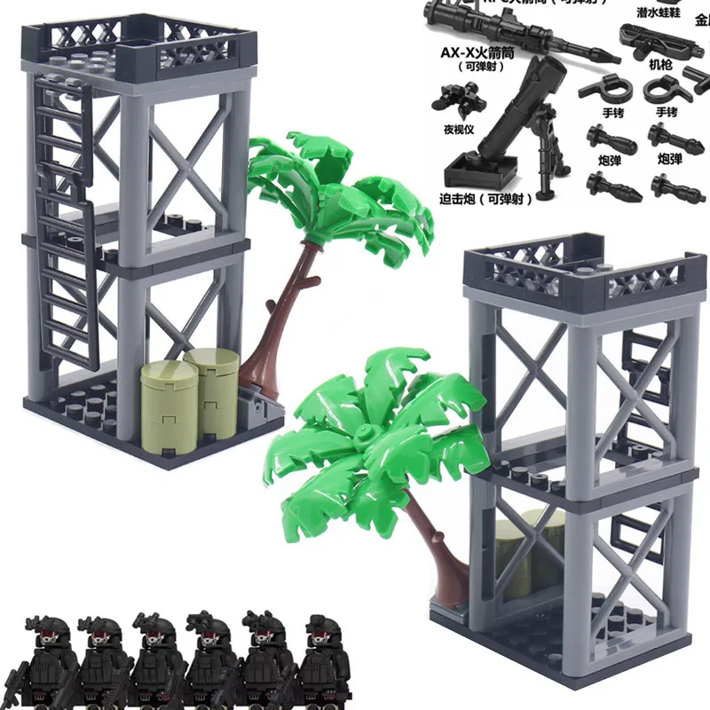 WW2 Military Base Soldiers Army Figures Weapon Accessories Building Block Guns Barbed Wire Sandbags PUBG Sence Series MOC Bricks