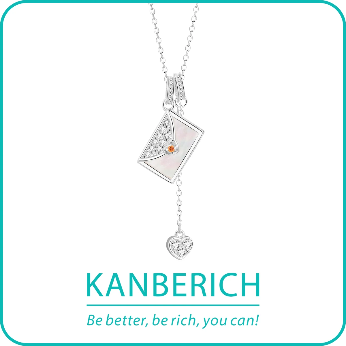 

Kanberich S925 Real Sterling Silver Cubic Zirconia Seashell Love Letters Pendant Necklace Clavicle Chain