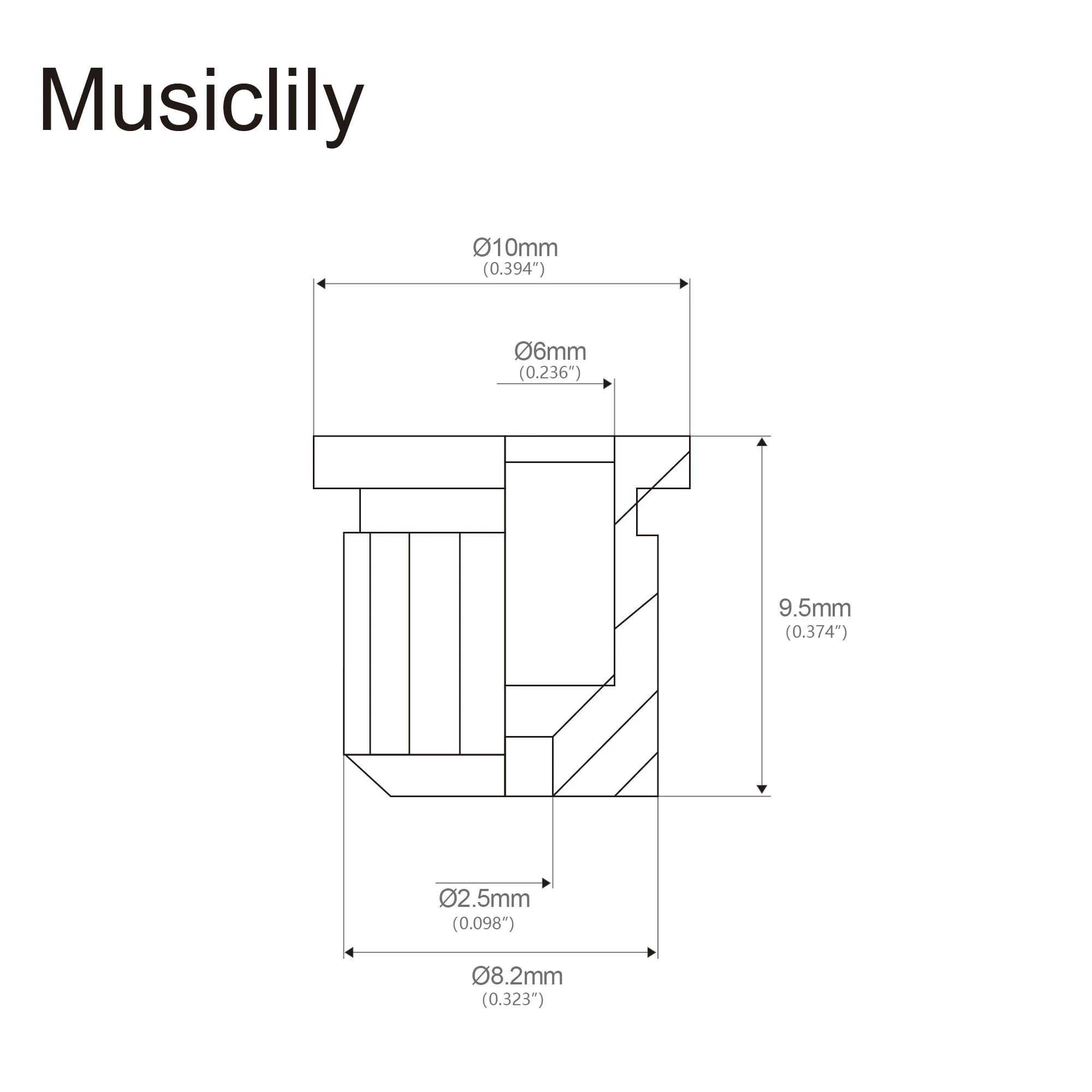 Musiclily Pro Steel Big Lip Style Guitar String Through Body String Ferrules for Tele/Hardtail ST Electric Guitar (Set of 6)