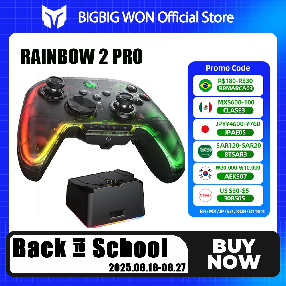 BIGBIG WON Rainbow 2 Pro Controller di gioco wireless Apex Anti-curva Hall Trigger 2.4G Bluetooth Gamepad per PC/Switch/ANDROID/IOS
