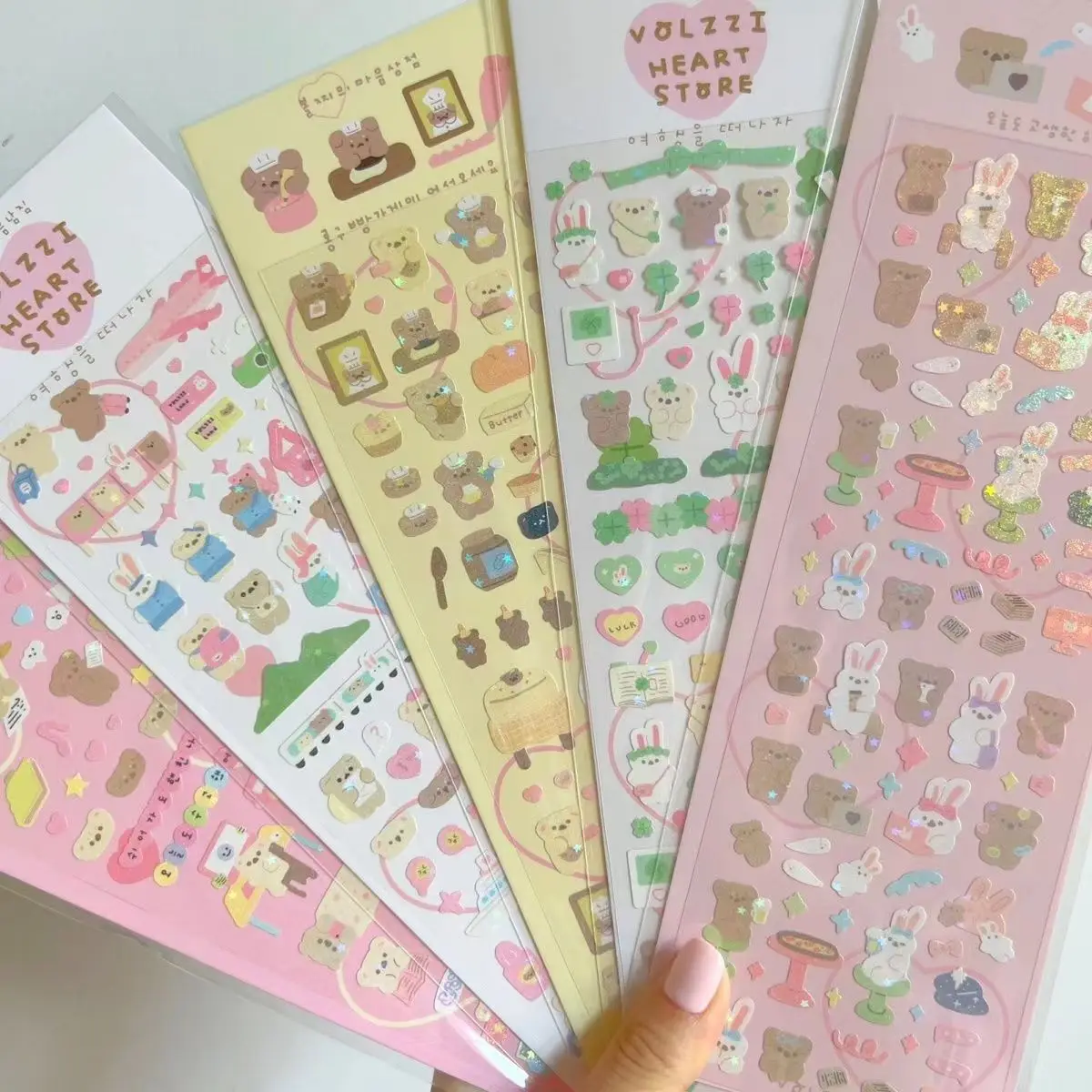 Cute Cartoon Bear Rabbit Laser Sticker Holographic DIY Scrapbooking Idol Card Kawaii Decorative Stickers Korean Stationery