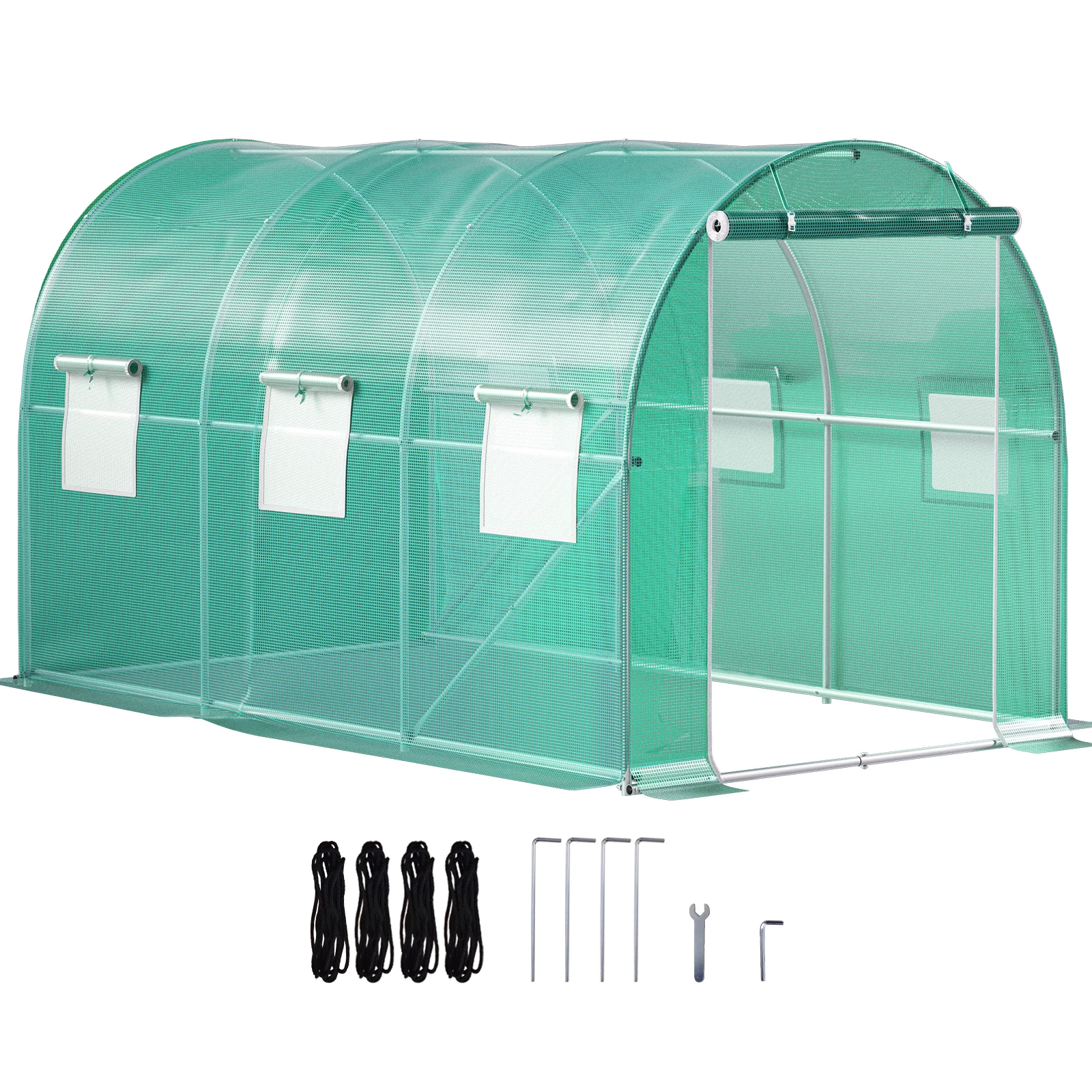 SucceBuy Serra a tunnel ambulante da 12x7x7 piedi Casa calda per piante portatili con cerchi in acciaio zincato 1 raggi superiori 2 pali diagonali