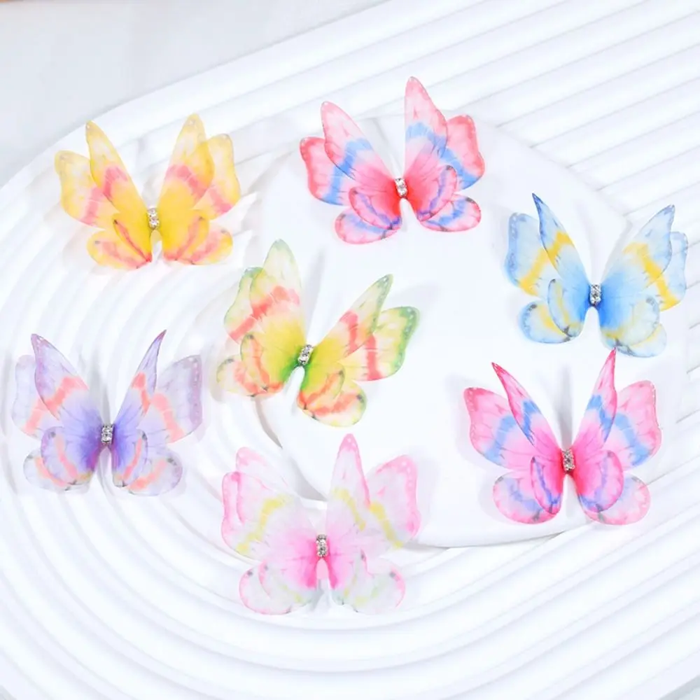 

3D Organza Fabric Butterfly Appliques Gradient Color Translucent Chiffon Butterfly Embroidered Patches Double-layer