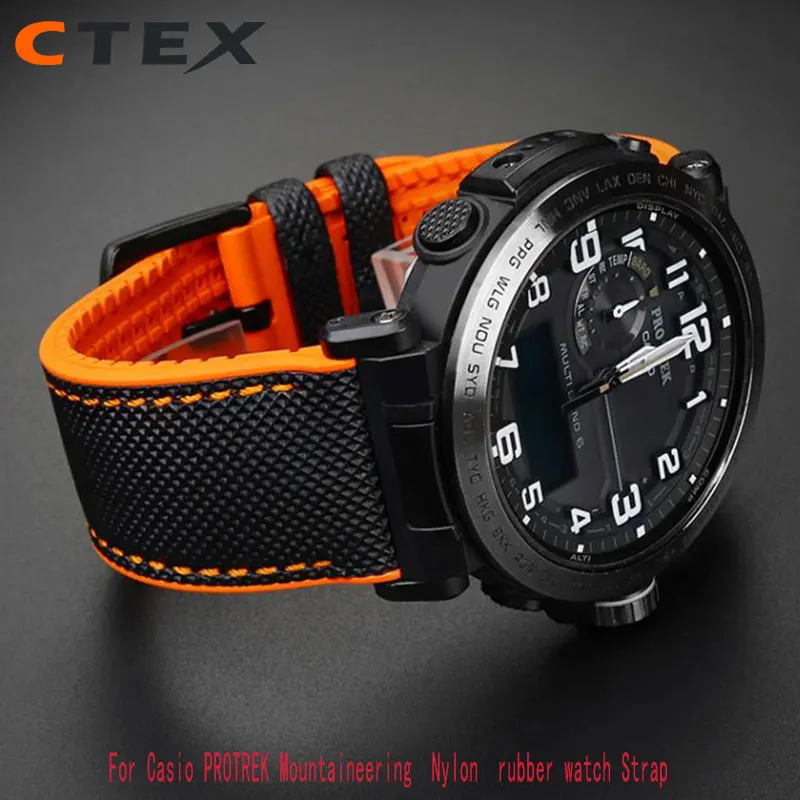 24mm Watch Strap For Casio PROTREK Mountaineering watchband PRG-600/PRG-650 PRW-6600/ PRW-60/70nylon soft rubber Sports Bracelet